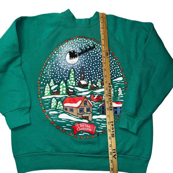 Vintage Fruit of the Loom Green Christmas Tis the Season santa sweatshirt size m - Picture 4 of 6